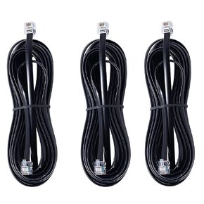 RJ12 Cable Phone Cord 25ft RJ12 6P6C Male to Male Straight Wired for Both Data and Voice Use - 25Feet-Black-3 Pack