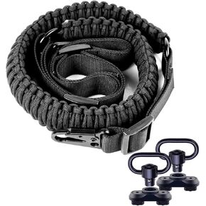 550 Paracord 2 Point Sling with HK Clips & 2Pack M-Rail Attachment with Swivel Adjustable Length Rifle Sling Strap 1.25" Wide