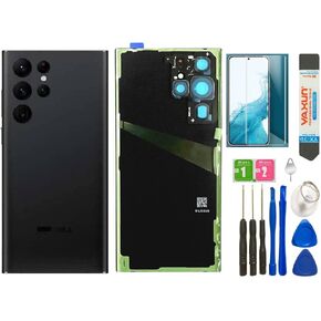 Pop-one Galaxy S22 Ultra Back Glass Cover Housing Door Replacement for Samsung Galaxy S22 Ultra + Tools (Phantom Black)