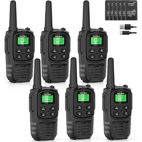 Talkies Walkie للبالغين على المدى الطويل ، MT10 Resplible Talkies Frs Radio-Way Radio ، NOAA ، 1200MAH LI-ION CABLE USB-C ، مصباح يدوي LED ، VOX Walkie Talkie للتنزه في التخييم 6Pack
