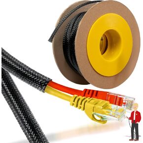 XFasten Cord Protector 1/4 Inch 100ft - PET Expandable Braided Cable Sleeve - Pet Chew Proof Wire Loom for Audio, Video, PC, TV, Automotive Wire Management, Puppy, Cat Proof Black Cable Wrap for Cords