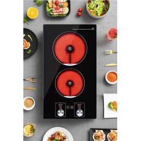 2 Burner Electric Cooktop,110v Electric Cooktop with Knob Control,12 Inch Countertop & Built-in Ceramic Cooktop with Child Safety Lock, Timer, 9 Power Levels and Over-Temperature Protection