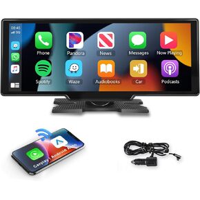 Podofo 10.26" Touchscreen Wireless Carplay Portable Car Stereo Android Auto, Car Play Navigation, Voice Control, Bluetooth/AUX/FM, Car Radio Receiver