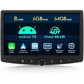 Eonon 6GB+64GB Double Din Car Stereo, 10.1 Inch Wireless CarPlay Android Auto Car Audio Receiver, Android 13 Touchscreen Navigation, Bluetooth, Backup Camera, 4G LTE, DSP, HDMI-UA13SK-PLUS