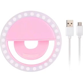 Rechargeable Selfie Ring Light - SnazXB Portable Clip-On Fill Light with 36 LEDs for iPhone/Android Photography, Tiktok, Social Media Pictures and Video Camera, Girls Makeup (Pink)