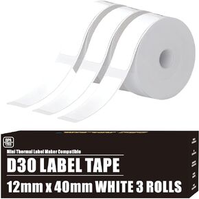 D30 Labels, D30 Label Maker Tape for Phomemo Continuous Labels Non-Precut Label for Phomemo D30 Label Tape for Vretti HP3 HP4 HP6 Print Master D30 Labels Refill D35 Q30 D30 White Continuous