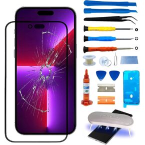 استبدال الشاشة لـ iPhone 14 Pro Max ، مجموعة إصلاح شاشة الزجاجية الخارجية 6.7 بوصة - إدراج مجموعة من الإطار المائي ومجموعة الأدوات (لا يوجد رقم أرقام ، بدون شاشة LCD)