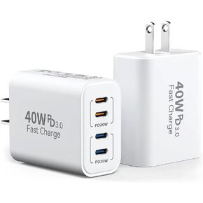 40W USB C Charging Block, 4 USB C Ports, Type C Wall Plug Fast Charger Cube, Power Adapter Box for iPhone 16, 15, 14, 13, 12, 11, Galaxy Phones, Watch, Tablet, Smartphones - 2Pack