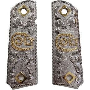New COLT 1911 Custom Grips Full Size Grips Ambi COLT Rampant Nickel Gold Metal