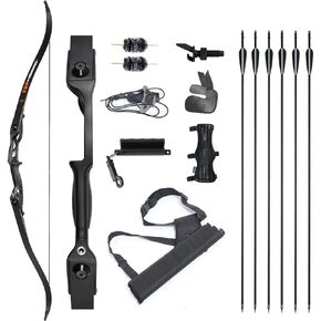 TOPARCHERY Archery 56" Takedown Hunting Recurve Bow and Arrow Set Metal Riser Right Hand Black Longbow Kit with 6Pcs Carbon Arrows Right Hand