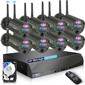 【Flashing LEDs Visual Alert】 Outdoor Wireless Security Camera System, Wireless Cameras for Home Security, WiFi Video Surveillance, NVR Surveillance Camera System