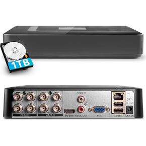 Fuers H.265+ Security DVR Recorder with 500G Hard Drive,8CH Hybrid 5-in-1 CCTV DVR for Surveillance Camera, Supports 8CH Analog Cameras, AI Human Detection, mart Playback, Email Alert,Remote Access