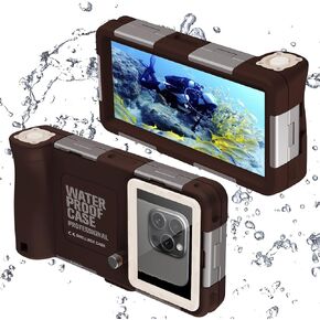 Professional Scuba Universal Underwater Diving Case for Snorkeling Filming for iPhone 16/15/14/13/12/11 Pro Max/Plus Samsung S24/23/22/21 Plus Ultra, Size in 4.7 to 6.9inch,Brown/Beige