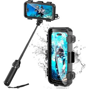 Underwater Phone Case with Selfie Stick Compatible with iPhone/Android Cellphones 131FT/40M, Waterproof Phone Housing Case for Diving and Snorkeling-Black