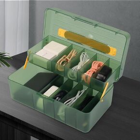 FYY Cord Storage Organizer Box - 11 Compartment Frosted Green Cable Storage Organizer With Lid, High Capacity Dustproof Electronic Organizer for Home Office Desk Organizers