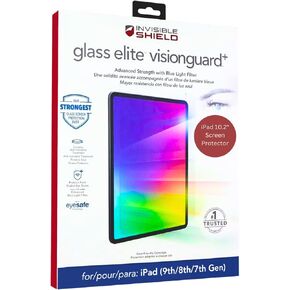 ZAGG InvisibleShield Glass Elite VisionGuard+ iPad 10.2 Inch Screen Protector 9th Generation (Fits 8th/7th Gen) - 4X Stronger Scratch Protection, Blue-Light Filter, Anti-Fingerprint, Easy to Install