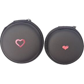 Mini Round Case Pouch Earphone Case Pouch Hard Protective Carrying Storage Case Bag for Earphone Headphone Earbud Headset SD TF Card (Black with red Heart 2pcs)
