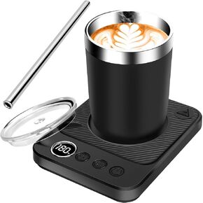 Coffee Mug Warmer Plate 13oz Cup and stainless steel straw, 36W Electric Smart Cup Mug Heater, 6-Temp Settings, 12H Timer, Gifts for Women and Men,Warming and Heating Coffee,Beverage,Candles,Tea,Cocoa