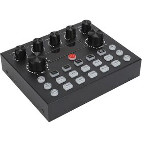 Live Sound Card, Dual Channel Sound Mixer Adjustable Bass Treble, Live Broadcast Sound Card Audio Mixer with Dual Microphone Ports for Streaming