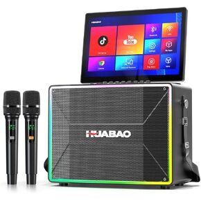 Smart Karaoke Machine with Screen and Lyrics Display, Built-in 14" Tablet, Professional Karaoke Speaker with 2 Wireless Microphones for Adults, Bluetooth PA System with WiFi, HDMI and Lights