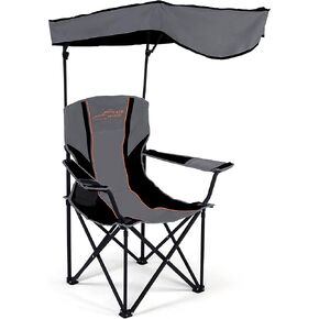 FAIR WIND Oversized Camping Lounge Chair with Adjustable Shade Canopy for Outdoor Sports Heavy Duty Quad Fold Chair Arm Chair - Obsidian