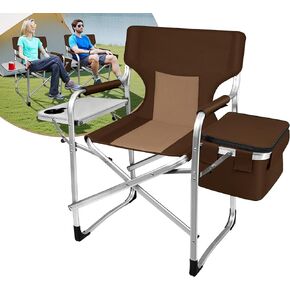 KingSom Oversized Camping Chair,Heavy Duty Camping Director Chair with Side Table,Detachable Cooler Bag and Cup Holder, Portable Folding Camping Chair for Adults,Outdoor Camping Chair Supports 500LBS
