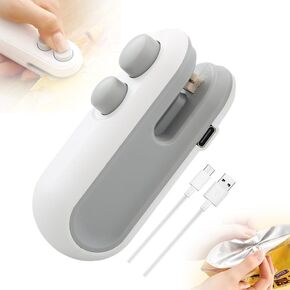 Mini Bag Sealer, 2024 New 2 in 1 Usb Rechargeable Chip Bag Sealer Heat Seal, Portable Handheld Rechargeable Vacuum Food Sealer Bag Sealing Machine(WHITE)