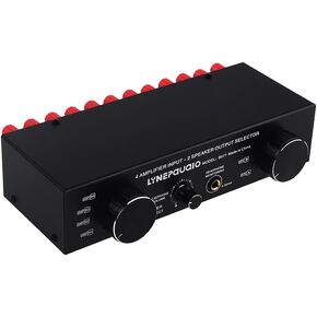 Speaker Selector Switch with Stereo Headphone Output for Personal Listening and Monitoring, 4 in 2 Out or 2 in 4 Out Amplifier Speaker Switch, 300w Per Channel