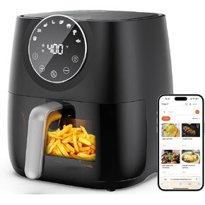 JOYAMI Air Fryer 6 QT, Air Fryer with Window, Online Recipes, 8 Cooking Functions for Air Fry, Bake, Roast, Broil & More, Nonstick Basket Dishwasher Safe, 1700W, Black