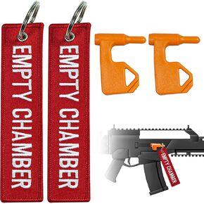 2 Pack Universal Chamber Safety Flags for Rifles Pistols Handguns Shotguns with Bright Color Tags Red Embroidery Keychain Empty Chamber Tags