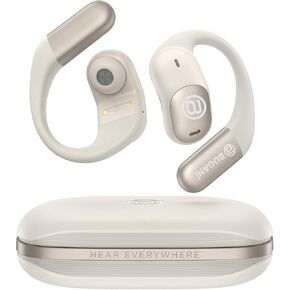 BUGANI 2025 Bluetooth 5.4 Open Ear Headphone with Dual-Mic ENC Wireless Earbuds,360 Head-Tracking Spatial Audio, 56HRS Playtime,IPX5 Water Resistance for Sport and Workout (White)