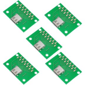 WLGQ USB3.1 Type-C test female header ، محول لوحة اختبار لوحة USB-C PCB ، مع الثقوب التي تحددها ، مسافة لحام 4 مم ， حزمة 5pcs
