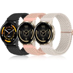 Bolesi Braid Bands for Garmin Vivoactive 4S/ Vivoactive 3S/ Venu 2S / Venu 3S, 3 Pack 18mm Stretchy Nylon Loop Soft Sport Band Quick Release Wristband Breathable Elastic Strap for Men Women