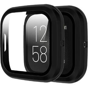 Screen Protector Case for Fitbit Versa 2, Hard Matte PC Bumper Full Face Glass Protective Cover for Fitbit Versa 2 Smartwatch, Black