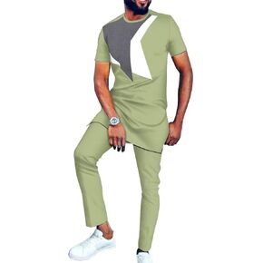 African Men Clothing Short Sleeve African Shirts and Pant 2 Pieces Sets Dashiki Outfits Slim Fits Men African Attire