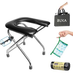 BLIKA Upgraded U-shaped Portable Toilet Kit, 350LBS Portable Camping Folding Toilet with Soft Seat, Eco Absorbent Gel, 8 Gallon, 30 Liter, Heavy Duty 1 Mil, Compostable Toilet Replacement Bags