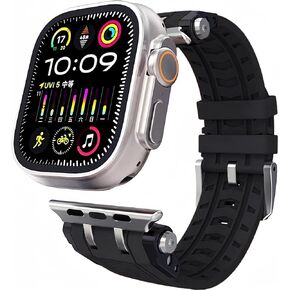 High-end Hypoallergenic Military Liquid Silicone Band with Titanium Connector for Apple Watch Bands Ultra 2/Ultra 49mm Women Men,Series 10 46mm, 9/8/7 45mm,SE2/SE/6/5/4 44mm