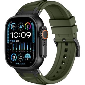 Qimela Sport Rugged Band Compatible with Apple Watch Band 49mm 46mm 45mm 44mm for Men Women,Soft Silicone Waterproof Wristband Replacement Strap for iWatch Series 10 9 8 7 6 5 4 SE Ultra/Ultra 2