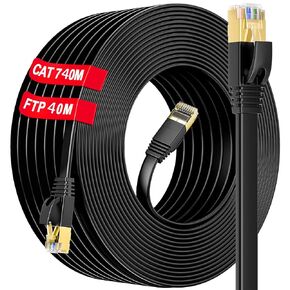 Cat 7 Outdoor Indoor Ethernet Cable (132ft), SFTP Shielded Foil Twisted Pair, High Speed Flat Ethernet Cable 10Gbps 600Mhz, Pure Copper, Cat 7 Internet Cable 100+ ft for Router Modem, 40 Free Clips
