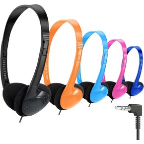 Kids Headphones Bulk 5 Pack for School Classroom Student,Multi Color Wholesale Children On Ear Headset Perfect for Libraries, Computer Lab, Testing Centers (HTC002)
