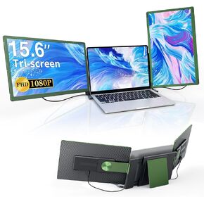 15.6’’ Triple Laptop Screen Extender Monitor Portable, DIY 1080P FHD Portable Dual Monitor for Laptop USB C HDMI, Plug-play 360° Rotation Detachable Laptop Monitor Extender for Mac/Wins/Android/Dex