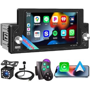 Wireless Apple CarPlay Single Din Car Radio,5.9 inch IPS Touch Screen 1280 * 720, Car Stereo Bluetooth 5.2,FM Radio, Android Auto,180 Watts subwoofer Output, Backup Camera, SWC,USB Type-c, Car Play