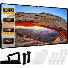 Projector Screen 120 inch, Outdoor Movie Screen with Carrying Bag Portable for Camping, 16:9 4K HD Foldable and Anti-Crease Projection Screen Support Double Sided Projection for Home Theater