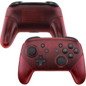 eXtremeRate Transparent Clear Red Faceplate Backplate Handles for Nintendo Switch Pro Controller, DIY Replacement Grip Housing Shell Cover for Nintendo Switch Pro - Controller NOT Included