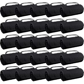 25 Ct of Roll-Up Blankets for Camping, Travel, Outdoors, Beach, Picnics – Black – Hook + Loop Closure for Easy Use in Cars & on Airplanes – Customizable for Promotions & Events