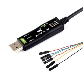 waveshare Industrial USB to TTL (C) 6pin Serial Cable, Original FT232RNL Chip, Multi Protection Circuits, Multi Systems Support, with Hardware Flow Control