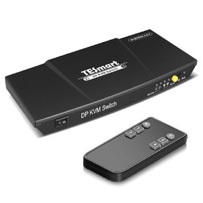 DisplayPort 2x1 KVM Switch 2 PC 1 Monitor KVM 4K@60Hz 4:4:4 Ultra HD | DP KVM Switch with USB 2.0 Port Supports Auto Scan & IR Remote Control 2 DisplayPort Cables + 2 PC USB Cables