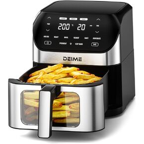 Air Fryer 6.2 QT Large Capacity Oilless Hot Air Fryers Oven 1500W Healthy Cooker with 10 Presets, Digital LCD Touch Screen, Visual Cooking Window, Non-Stick Basket, Included Recipe (Silver-L)