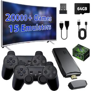 Upgrade Wireless Retro Video Game Console Stick Built in 20000+ Games with 15 Emulators,PnP Video Game Stick,4K HD HDMI Output for TV with 2 2.4G Wireless Controllers(64GB Memory Card)