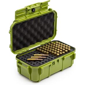 Evergreen 100 Rifle Round Ammo/Bullet Locking Storage Case - Waterproof Universal Ammo Can & Protective Case - Travel Safe/Mil Spec/USA Made - for storing 223 5.56 (57 Green)